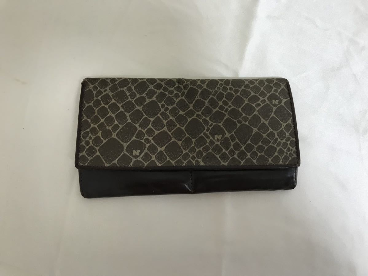 本物ニナリッチNINARICCI本革レザー柄二つ折り長財布サイフ小銭入れメンズレディース茶ブラウン拍卖