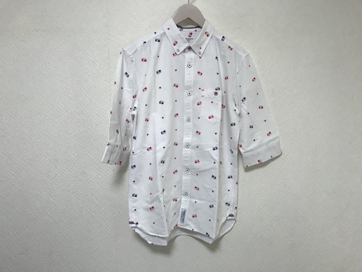 美品本物グランジェスタスタンダードGRANGESTASTANDARDコットン半袖シャツメンズ白ホワイト柄L拍卖