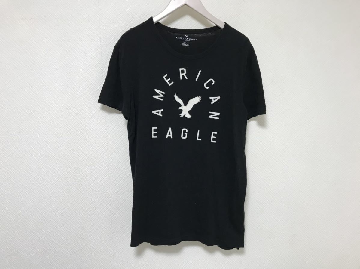 本物アメリカンイーグルAMERICANEAGLEロゴコットン半袖Tシャツ黒ブラックメンズM拍卖