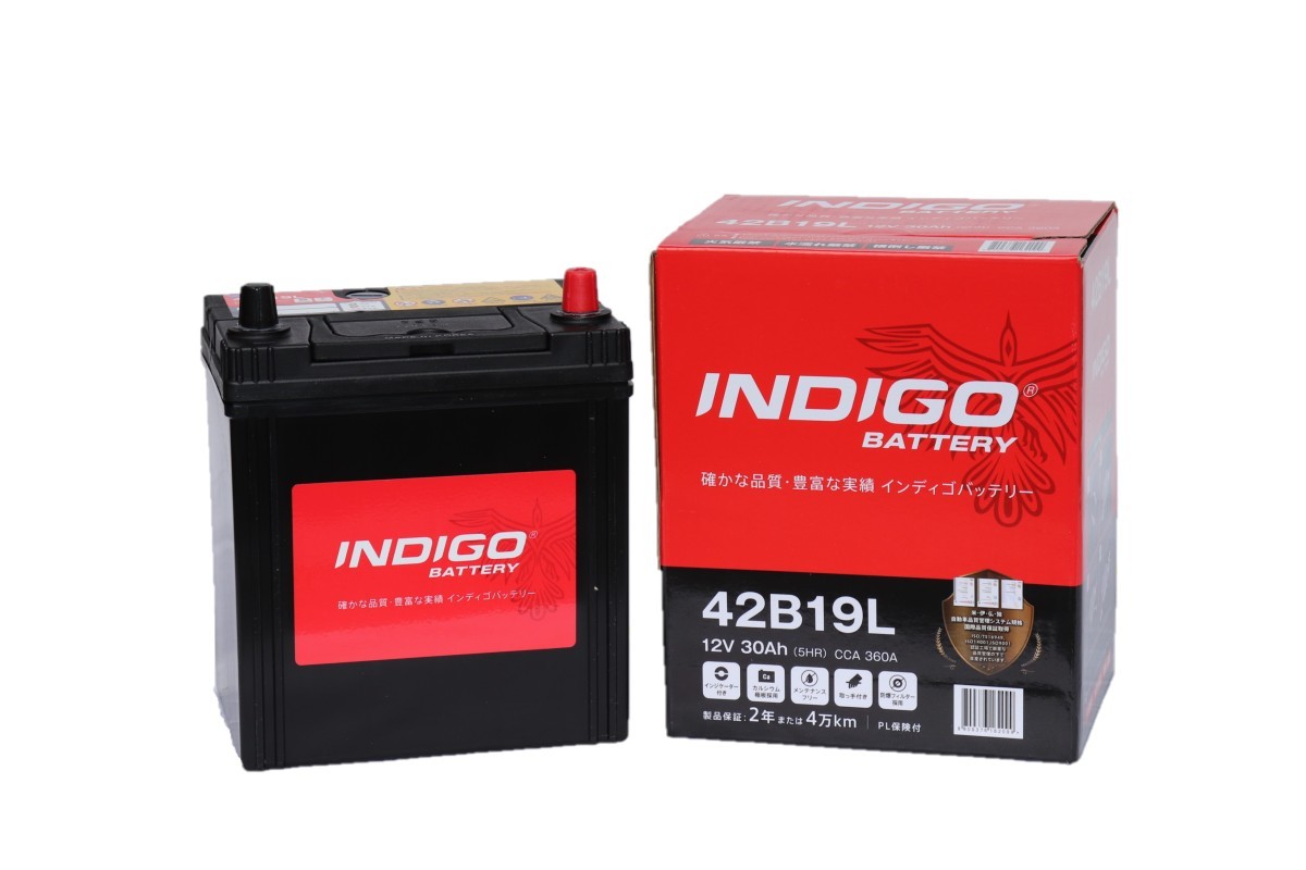 【インディゴバッテリー】42B19L ミニカ ('98~11) LE-H42V 互換:38B19L,28B19L 新品保証付 メンテナンスフリー 即納拍卖