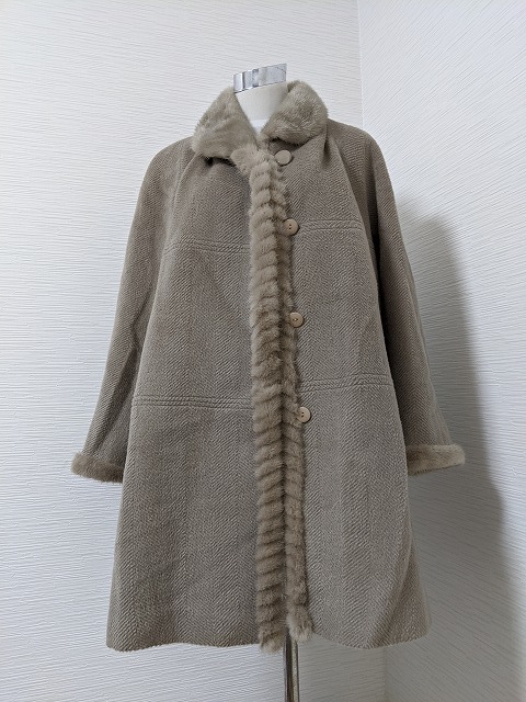 【送料無料】A338 レアカラー アルパカ 羊毛 ミンク ウール 毛皮 リアルファーコート 大きいサイズ グレージュ お直し済拍卖