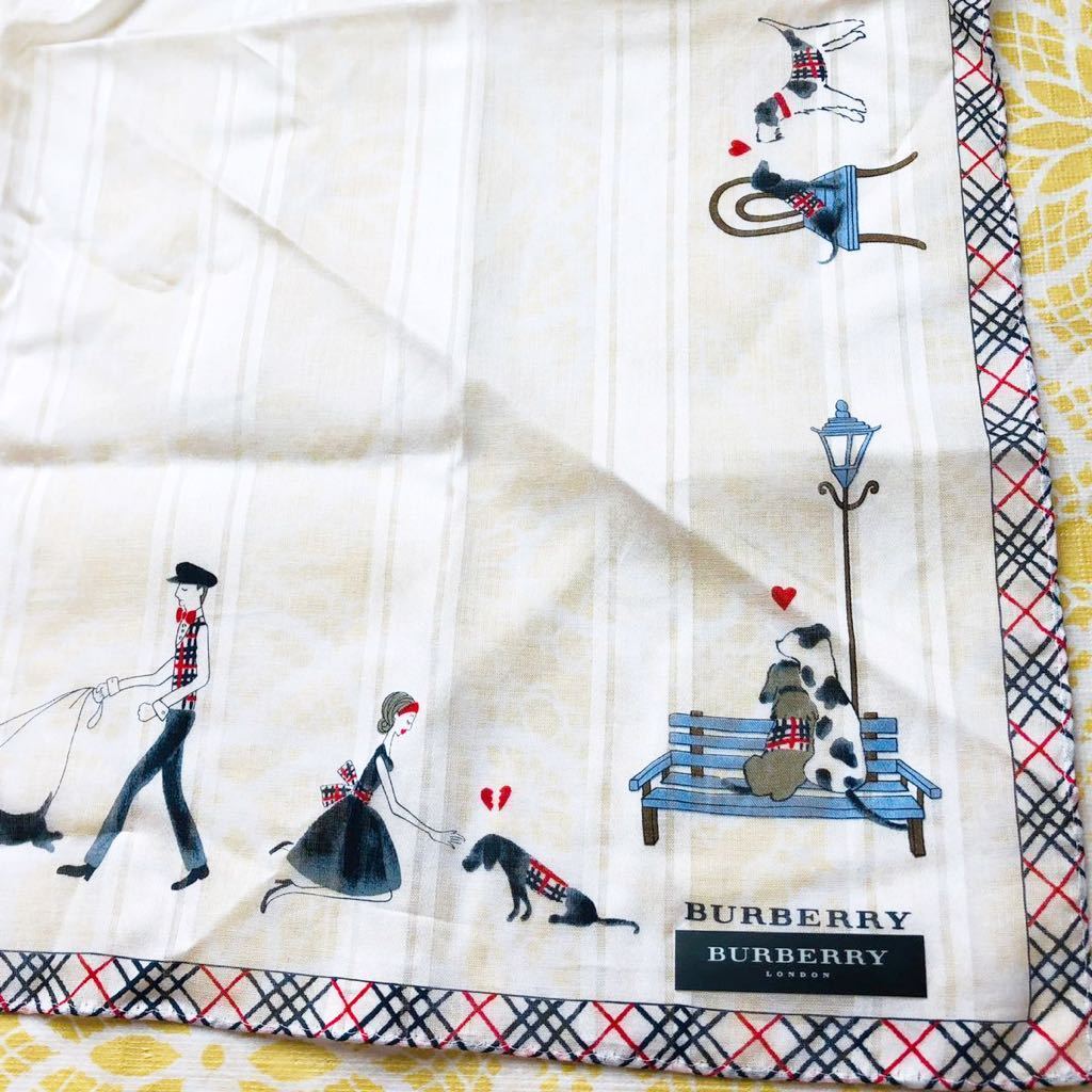 【人気柄】新品/BURBERRY/女の子/ハンカチ/正規品/綿100%/未使用/即決あり/匿名発送/バーバリー/レディース/女性用/白/犬/ハート/拍卖