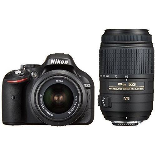 中古 1年保証 美品 Nikon D5200 18-55mm 55-300mm VR ブラック ダブルズームキット拍卖