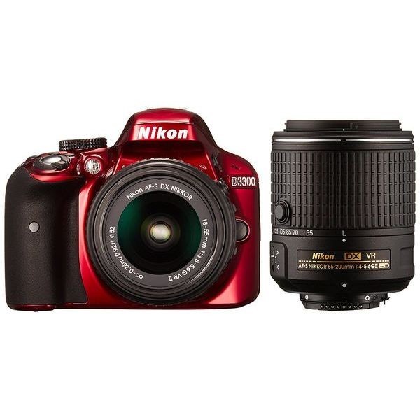 中古 1年保証 美品 Nikon D3300 18-55mm 55-200mm II VR ダブルズームキット2 レッド拍卖