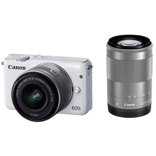 中古 1年保証 美品 Canon EOS M10 15-45mm 55-200mm ダブルズームキット ホワイト拍卖