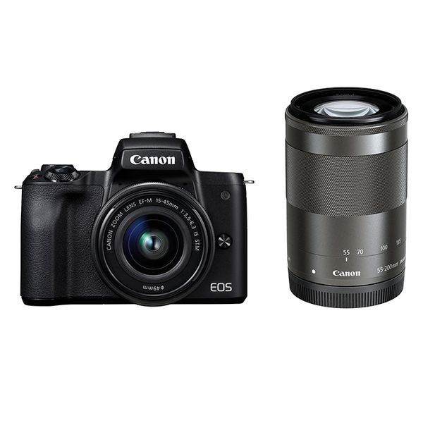 中古 1年保証 美品 Canon EOS Kiss M ダブルズームキット 15-45mm IS STM + 55-200mm IS STM ブラック拍卖