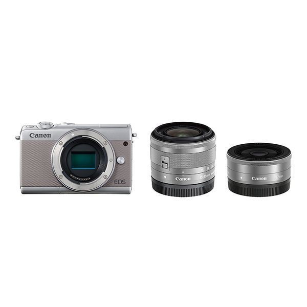 中古 1年保証 美品 Canon EOS M100 ダブルレンズキット 15-45mm IS STM + 22mm F2 STM グレー拍卖