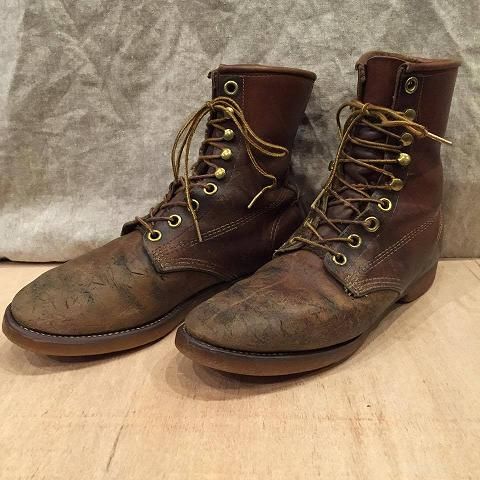 60~70年代 ビンテージ レザー 編み上げ ブーツ 茶 ゴムソール拍卖