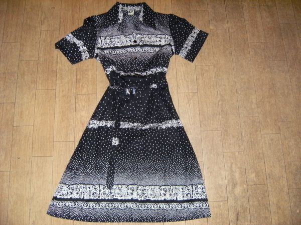 昭和レトロ,日本製★お嬢様★ワンピース 粉雪 水玉 しま模様拍卖