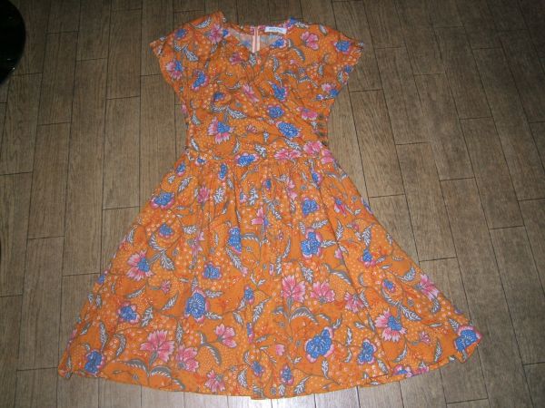 昭和レトロ★朱色花柄ワンピース,キャミソール★お嬢様,なでしこ拍卖