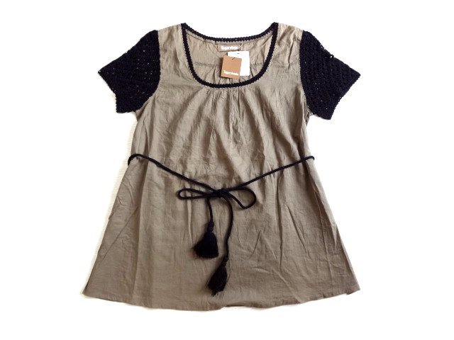 新品 定価11550円 Tagarelando ティガレランド 袖ニット チュニック ブラウス 黒 カーキ トップス レディース 希少 レア拍卖