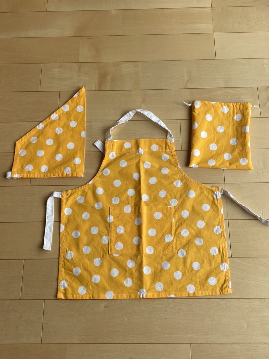 ハンドメイド★エプロンセット 110(年少)サイズ程 ドットイエロー(74)拍卖