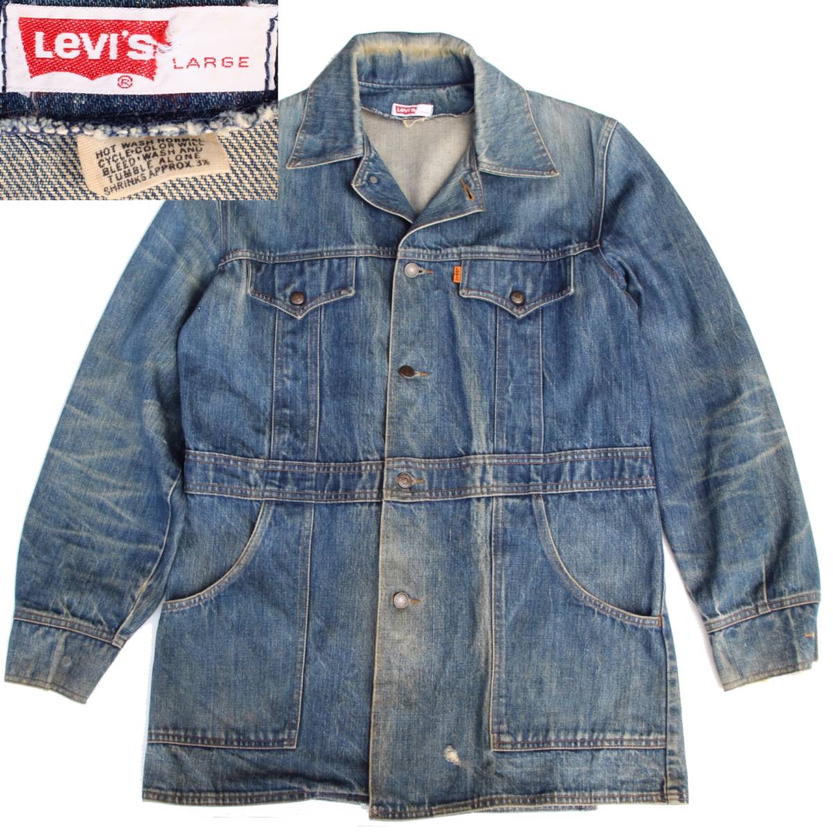 (14126)極上70s LEVISリーバイスMADE IN USAブッシュジャケットL (アメリカ米国製ヴィンテージ70671-0217 70671-0216デニムジャケット)拍卖
