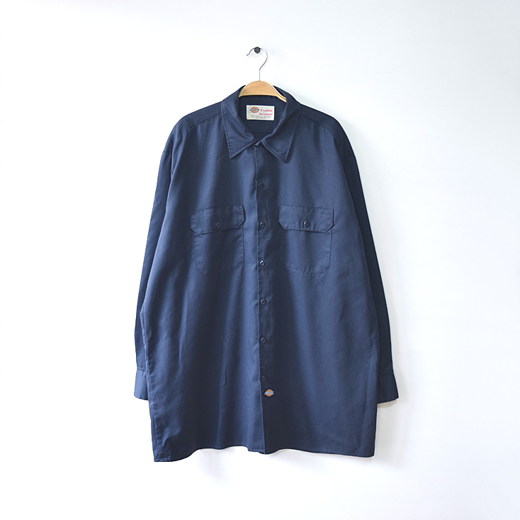【送料無料】ディッキーズ ワークシャツ ビッグサイズ 長袖シャツ メンズXL 紺色 ネイビー Dickies アメカジ 古着 CA0477拍卖