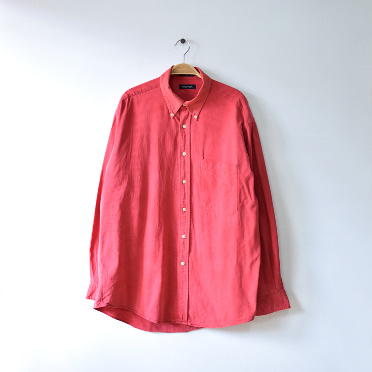 【送料無料】ノーティカ ピケ織り コットン 長袖シャツ BDシャツ ボタンダウン メンズL 赤色 NAUTICA 古着 CA0504拍卖