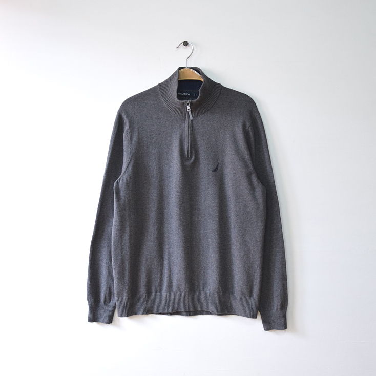 【送料無料】ノーティカ コットンニット ハーフジップ セーター メンズL チャコールグレー NAUTICA CH0711拍卖