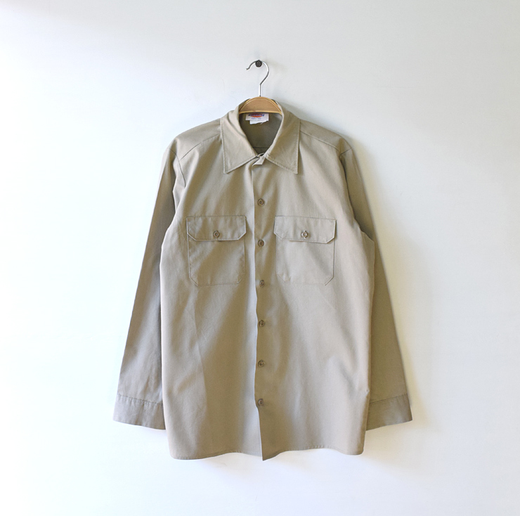 【送料無料】USA製 ディッキーズ ワークシャツ 長袖シャツ ベージュ メンズM相当 ヴィンテージ Dickies アメリカ 古着 CA0497拍卖