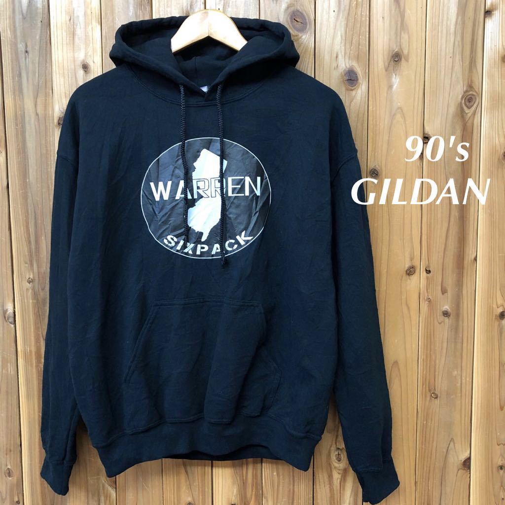 90's/GILDAN/ギルダン プルオーバーパーカー スウェット トレーナー トップス 裏起毛 BIGプリント WARRENSIXPACK アメカジ USA古着 メンズM拍卖