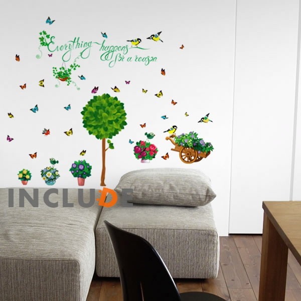 ウォールステッカー 一本の木 the tree ハート グリーン 花瓶 フラワー 鳥 ウォールアート はがせる壁紙拍卖