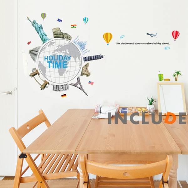 ウォールステッカー 世界旅行 地球 アース 自由の女神 アンコール・ワット ピラミッド タワーブリッジ拍卖