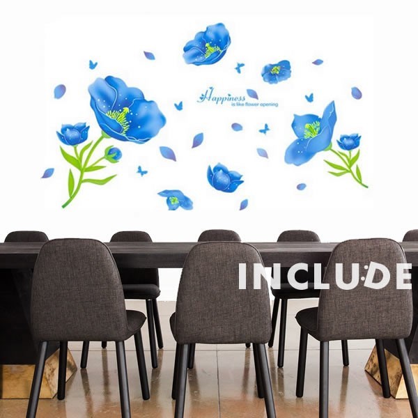 ウォールステッカー 青い花 ブルー コサージュ キラキラ 輝く 煌き ブルーフラワー ポピー ビンテージ拍卖