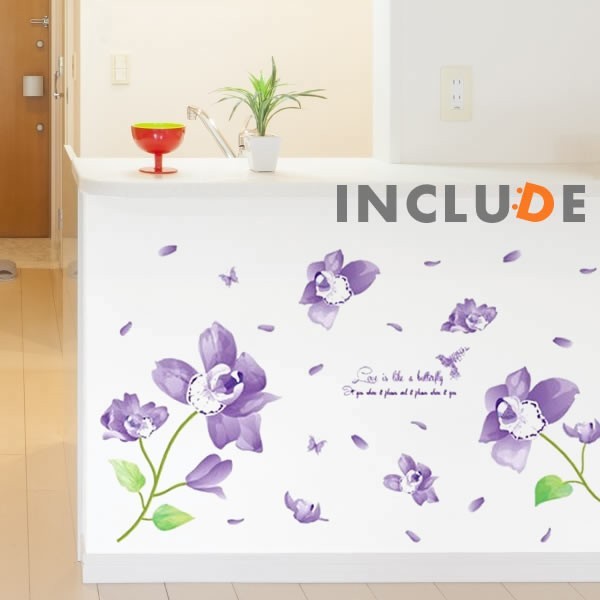 ウォールステッカー 紫色の花 パープル 花 コサージュ キラキラ 輝く 煌き コチョウラン 蘭 アイリス ラウンドブーケ拍卖