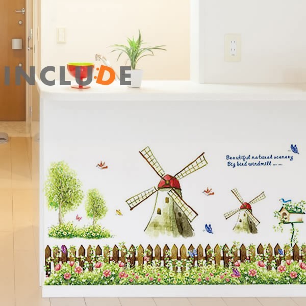 ウォールステッカー 風車ガーデン ガーデン オランダ 羽根車 花畑 貼ってはがせる 可愛い風車村 頼もしい トレードマーク拍卖