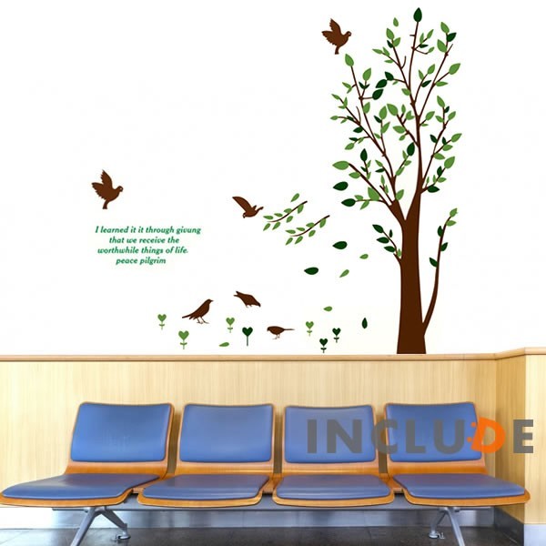 ウォールステッカー 木 鳥 リーフ モダン 新緑 癒し シック 玄関 壁シール ウォールシール 北欧 カフェ CAFE リビング拍卖