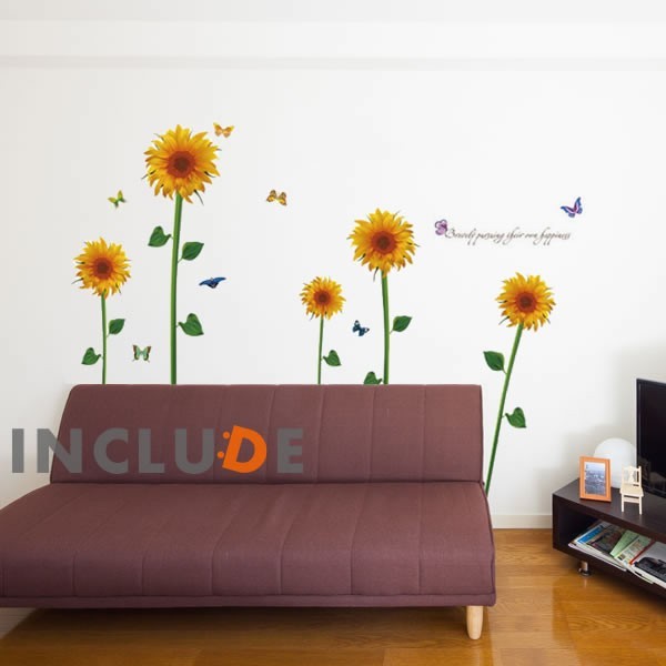 ウォールステッカー ひまわり 向日葵 常夏 黄色い花 元気 夏休み ウォールアート拍卖