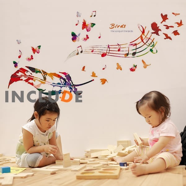 ウォールステッカー カラフルな楽譜 レインボー きれいな音色 色で音がわかる 虹色の音楽 虹色の羽根 レインボーフェザー拍卖