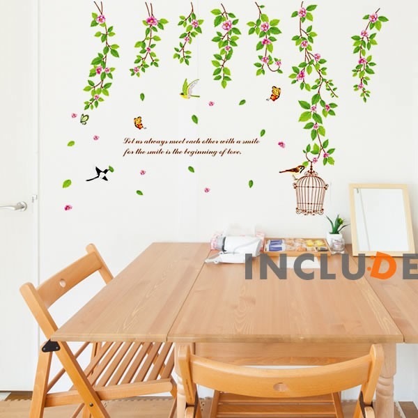 ウォールステッカー 木陰 すだれ 鳥 鳥かご 休日 リラックス 木 モダン シック 北欧 カフェ CAFE リビング拍卖