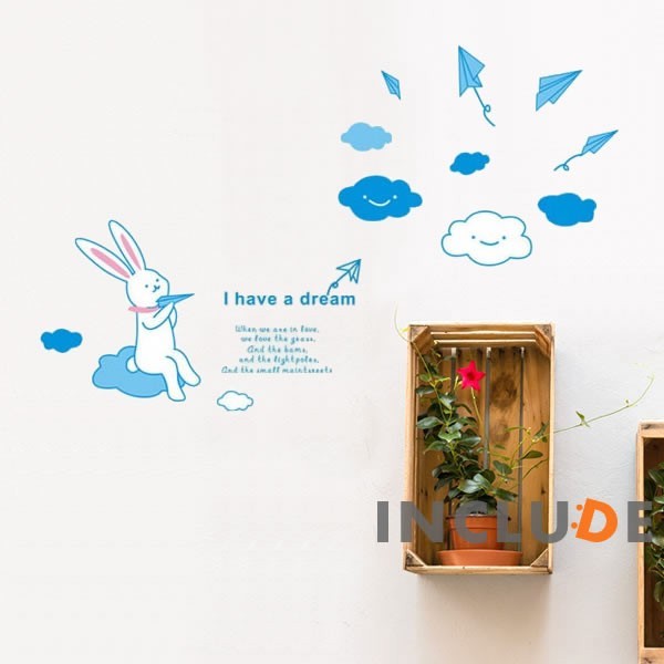 ウォールステッカー 紙飛行機 折り方 よく飛ぶ 雲 クラウド ウサギ 青いステッカー 空まで飛ぶ キュート かわいい 楽しい拍卖