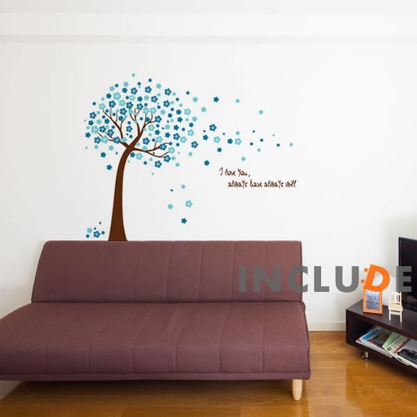 ウォールステッカー 青い花 ブルー 水色の花 蒼い 青桜 ブルーチップ 木 ツリー 花吹雪拍卖