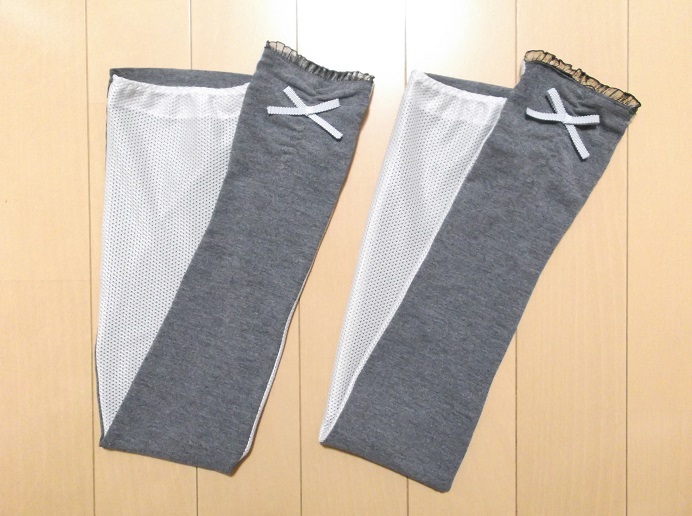 超可愛い! 上品 レース リボン 超ロング丈 58cm グレー UV 手袋 アームカバー UPF50+ 裏メッシュ 滑り止め付☆即決!! PayPay ペイペイ拍卖