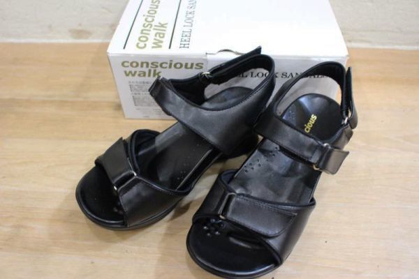 ▲conscious walk コンシャスウォーク ヒールロックサンダル 23~23.5cm レディース 婦人靴 シューズ ブラック USED品▲拍卖
