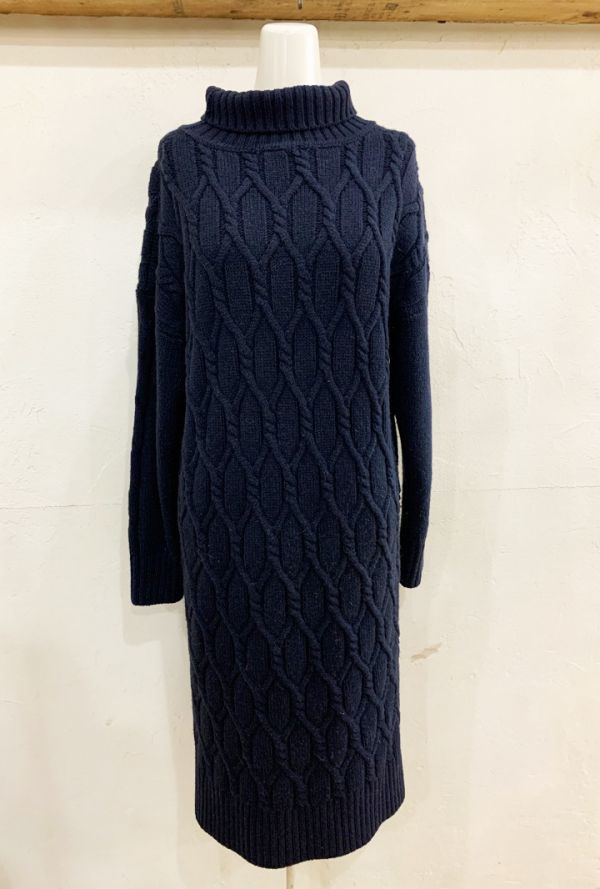 I22★HELIOPOLE/エリオポール ケーブル編みニットタートルワンピース レディース ニットワンピ タートルワンピ ネイビー サイズ38 USED ★拍卖