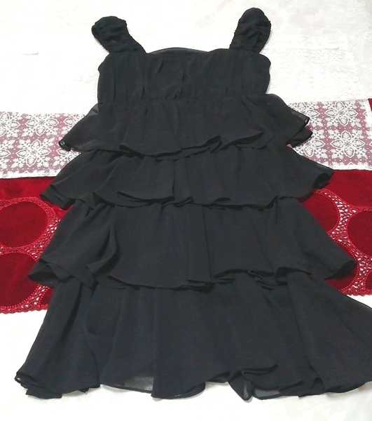 黒段フリルシフォン ノースリーブ ネグリジェ ハーフワンピース Black frill chiffon sleeveless negligee half dress拍卖