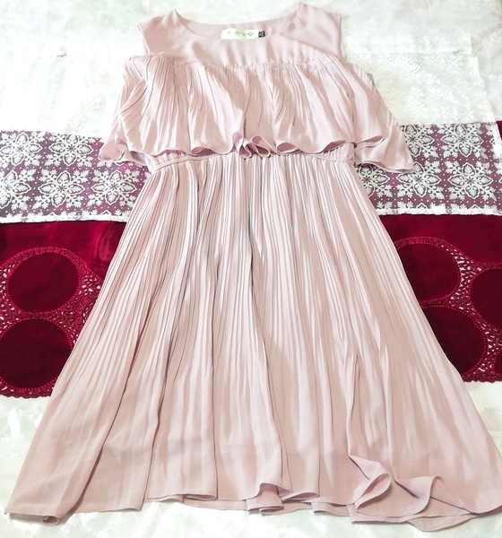 紫シフォンノースリーブ ネグリジェ ハーフワンピース プリーツスカート Purple chiffon sleeveless negligee half dress pleated skirt拍卖