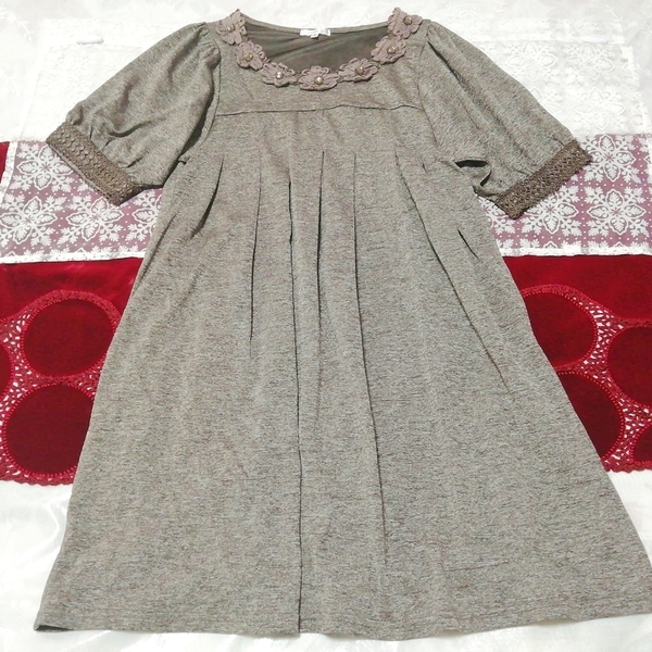 グレー花ネックチュニックネグリジェワンピース Ash gray flower tunic negligee dress拍卖