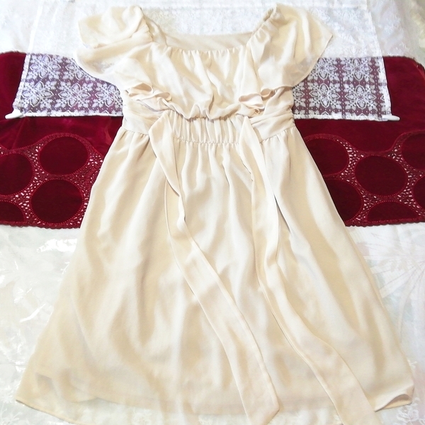 亜麻色アイボリーシフォンノースリーブチュニックネグリジェナイトウェアワンピース Flax ivory chiffon sleeveless tunic negligee dress拍卖
