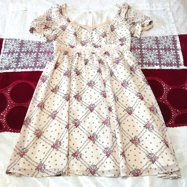 フローラルホワイト花柄シフォン半袖チュニック ネグリジェ ワンピース Floral white floral chiffon short sleeve tunic negligee dress拍卖