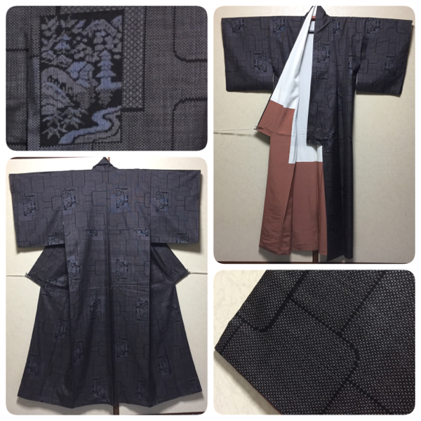 極上 御仕立上品★本場手織古代染泥大島紬 洗い済★755番拍卖