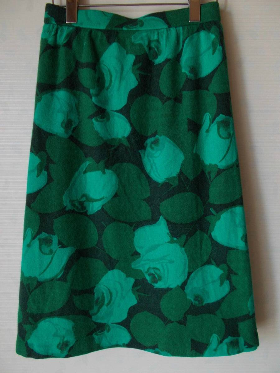 スカート セミフレア 膝丈 レディース 冬用 ハンドメイド グリーン系拍卖