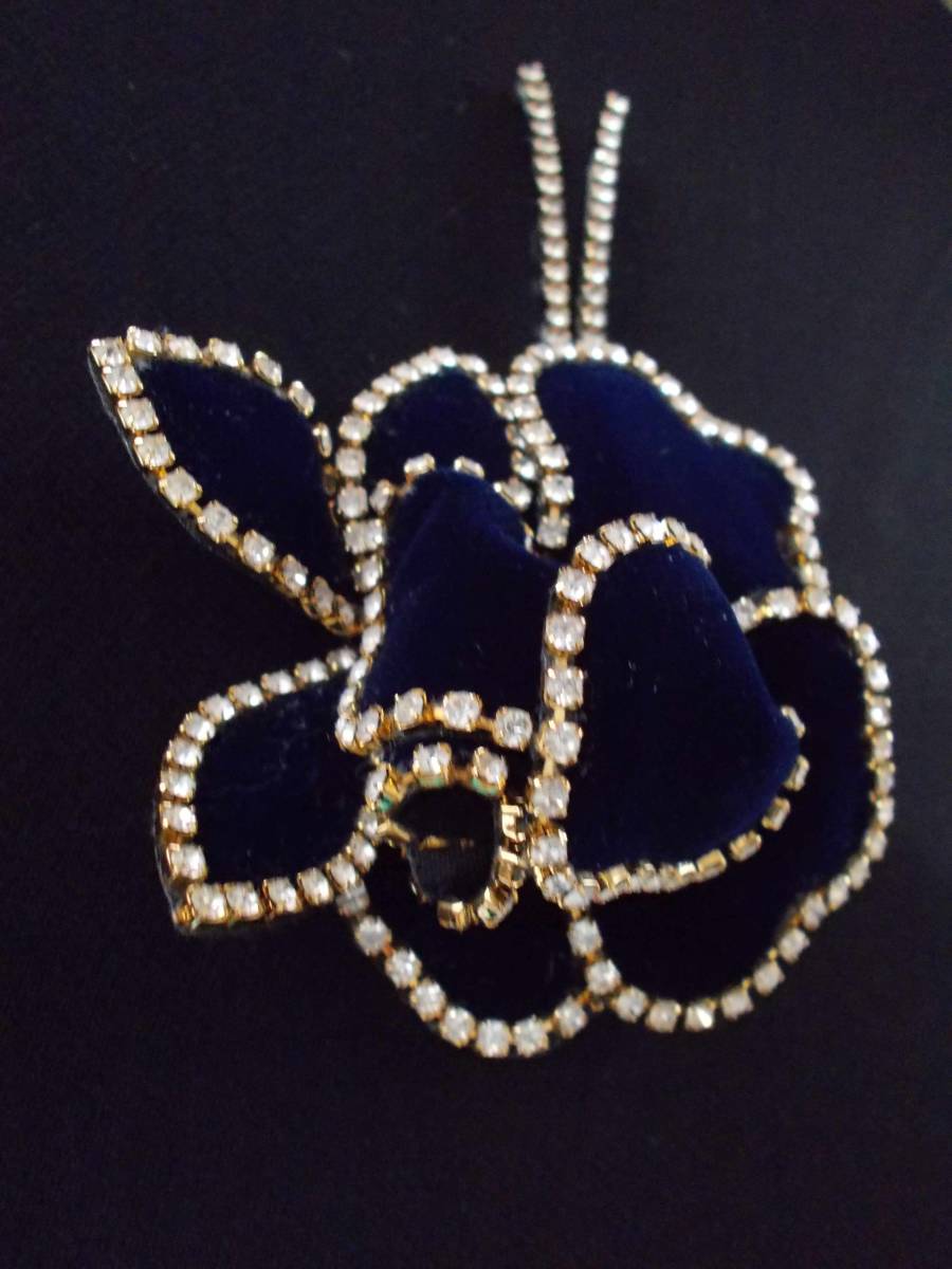 コサージュ フォーマル ベルベット ラインストーン ガラス レディース 紺拍卖