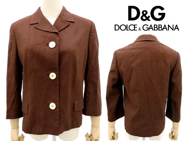 L-605★美品★D&G DOLCE&GABBANA ドルチェアンドガッバーナ★春夏 イタリア製 ホログラム付 正規品 ブラウン 七分袖 ジャケット 30/44拍卖