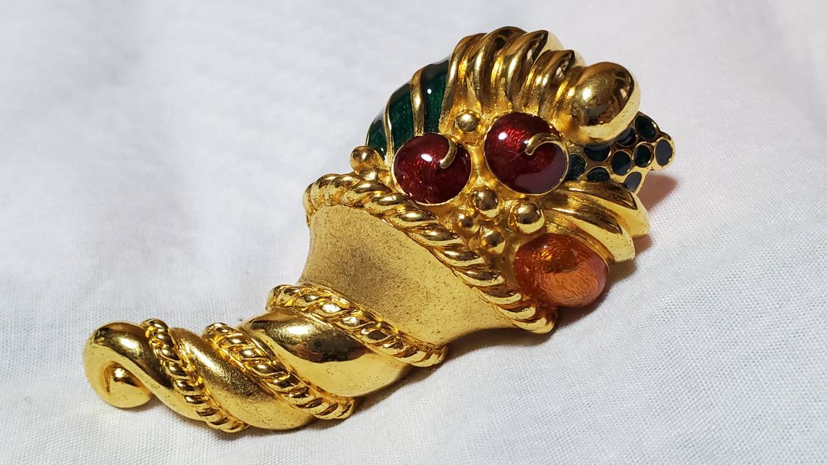 正規美 激レア ランバンLANVIN アンティーク ストーン装飾ブローチ エクストララージL 8×4 mixグラマラスカラー ゴールド ツイストアート拍卖