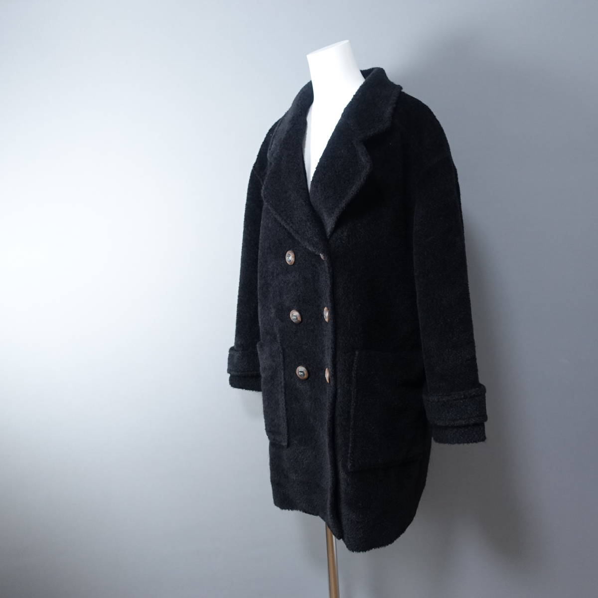 ROCHAS/ロシャス/11/日本製/ウール/アルパカ混コート/ブラック/黒/大き目サイズ拍卖