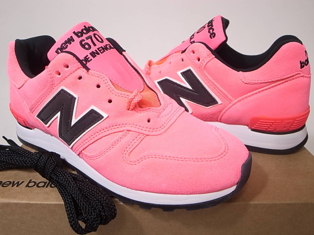 【送料無料 即決】海外限定 NEW BALANCE UK製 M670NEN 27.5cm US9.5新品オールスエードNEON PINKネオンピンクxブラック VIBRAMソール英国製拍卖