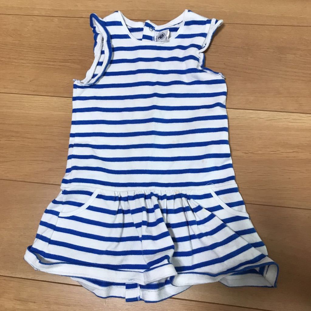 【中古】PETIT BATEAU プチバトー ボーダーワンピース サイズ24m/86cm拍卖