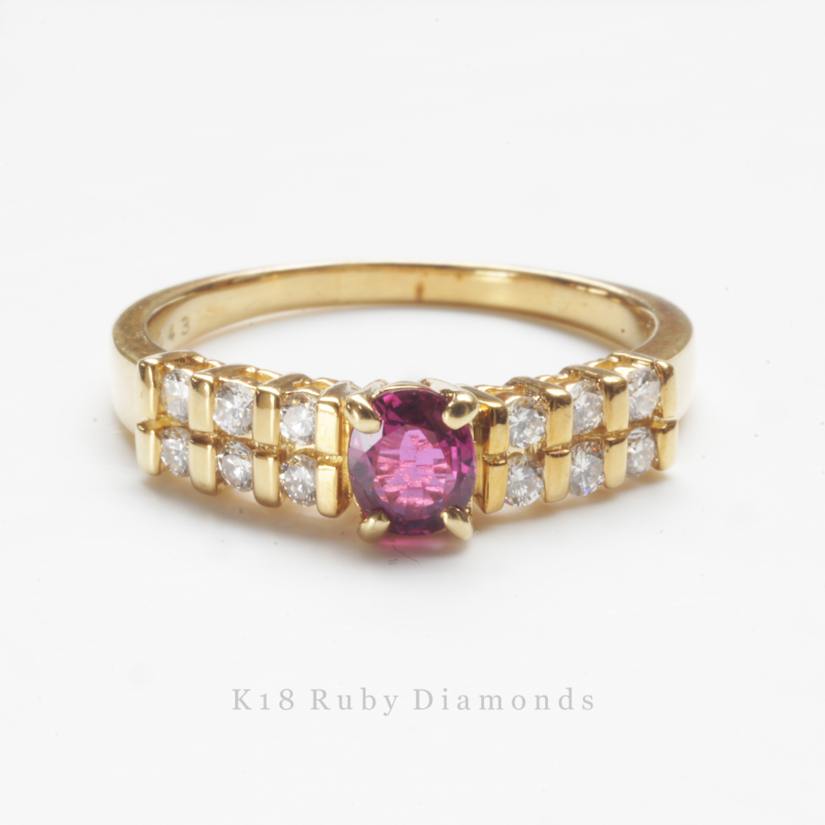 K18 YG ルビー 0.43ct 天然 ダイヤモンド 0.27ct ヴィンテージ リング 3.7g 14号 レディース アクセサリー ジュエリー 指輪 ゴールド拍卖